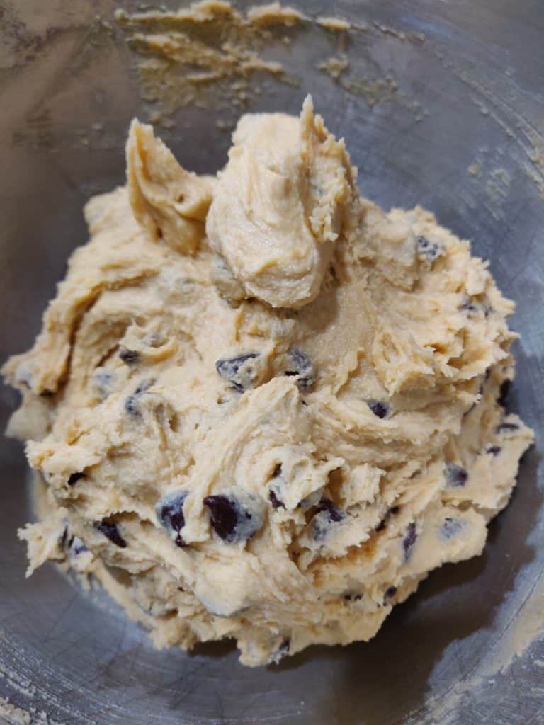 Chocolate chip cookie dough in bowl