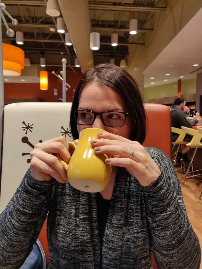 Dusti drinking coffee at Snooze