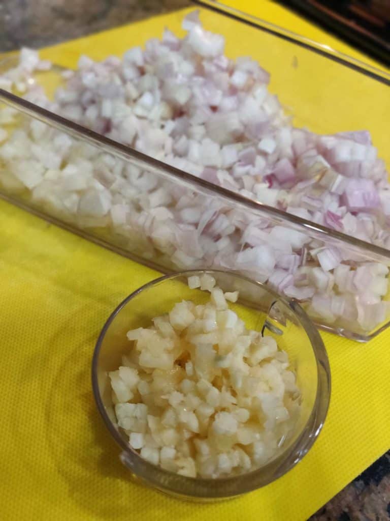 chopped shallots and garlic