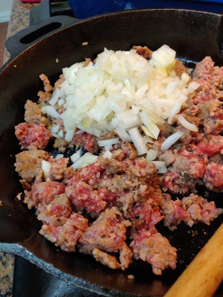 Chopped onion and italian sausage