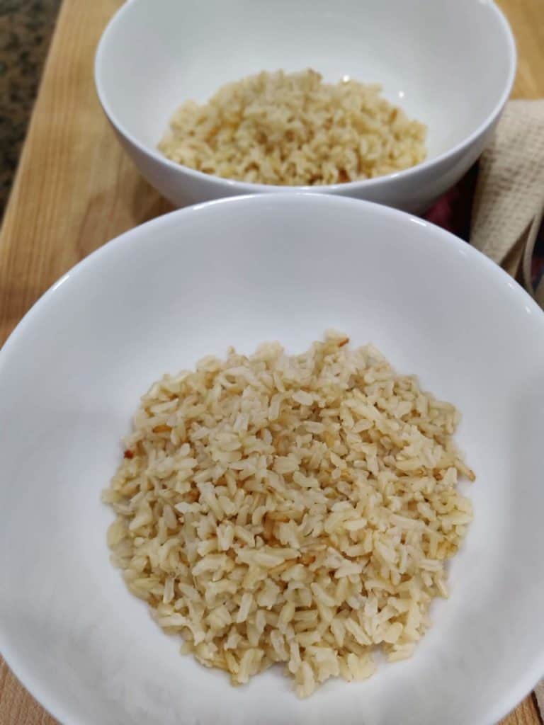 Brown cooked rice in a bowl