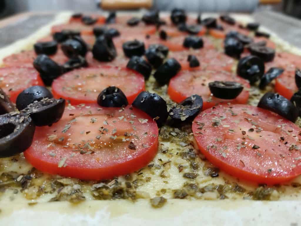 Tomato, Olives, Pesto Tart