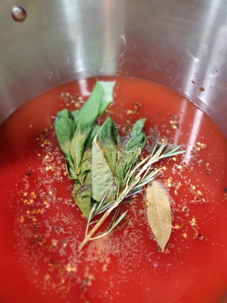 Red sauce with spices and basil