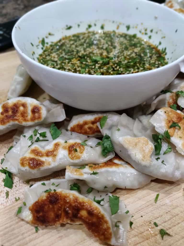 Pan seared dumplings with Ponzu dipping sauce