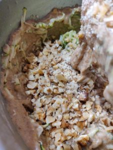 Zucchini Bread batter with chopped nuts