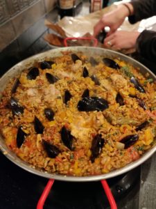 Cooked Spanish Paella in pan