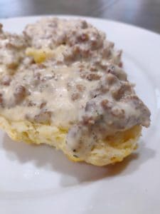 Biscuit and Sausage Gravy on plate