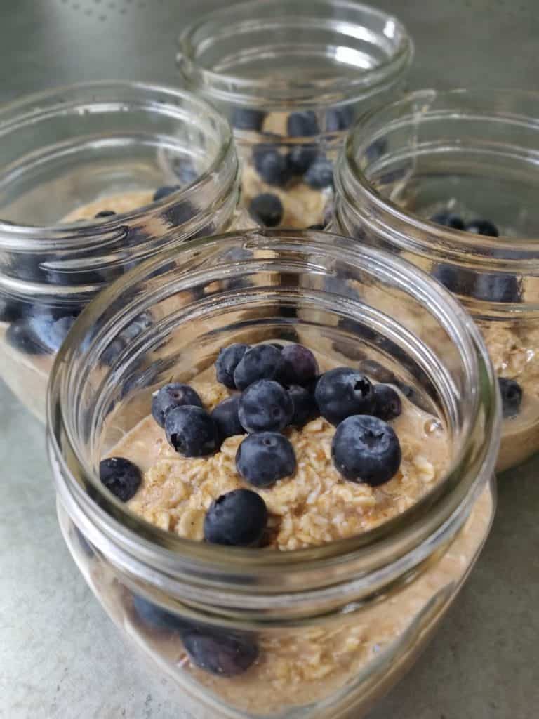 Blueberry overnight oats in mason jars