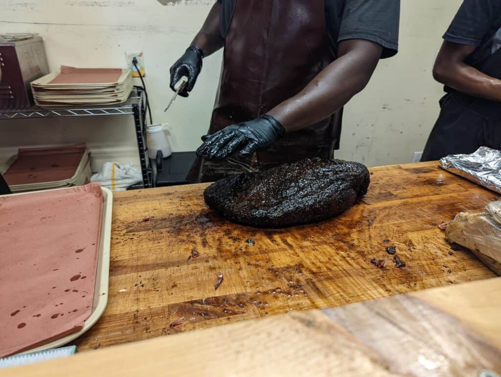 Large piece of brisket on counter
